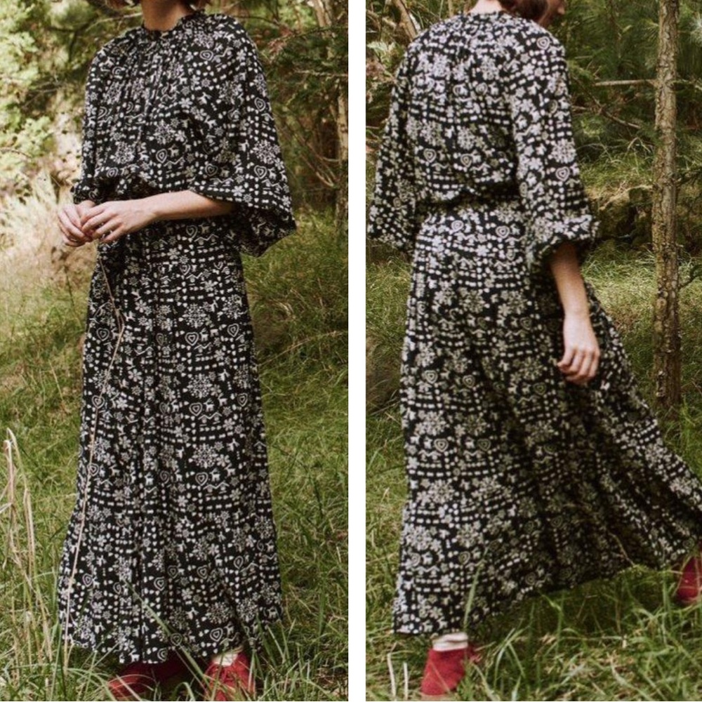 NWT THE GREAT Folk Print Maxi The Joy Belted Dress Cotton Long Sleeve Whimsigoth